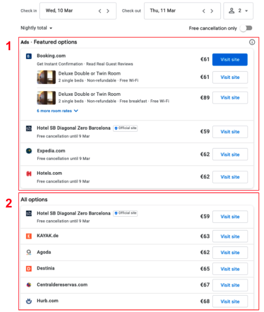 Google free booking links selon mirai