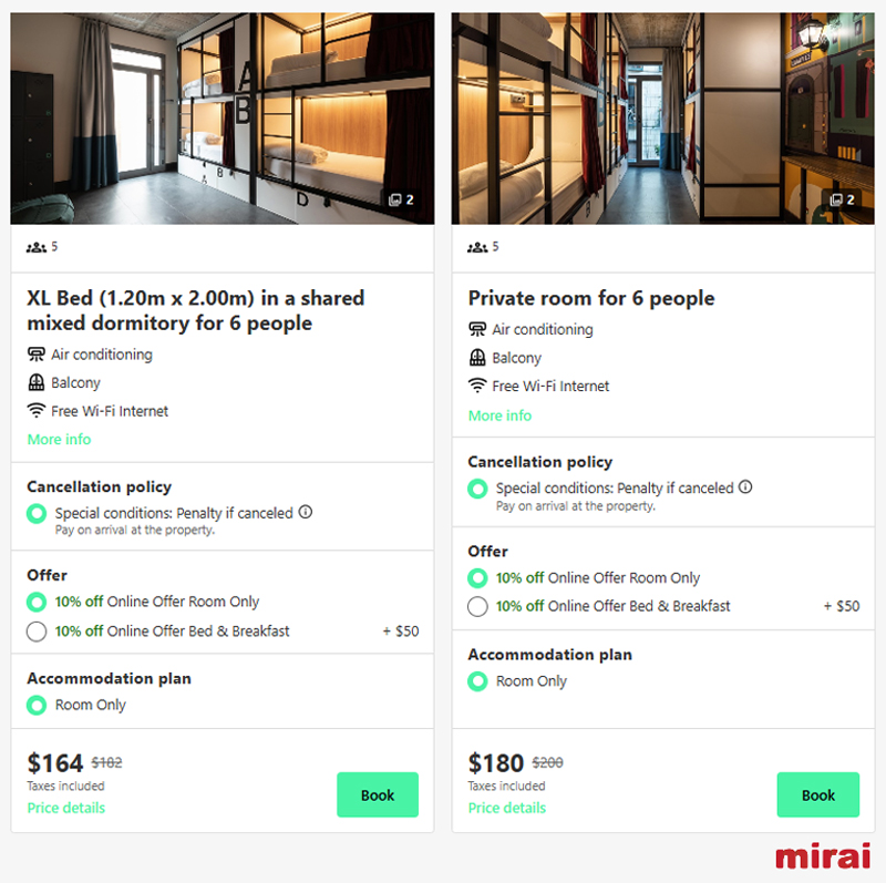 moteur réservations mirai segment hostels gestion hybride