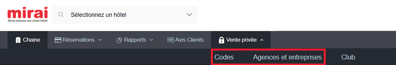 extranet mirai chaines vente privee codes agences