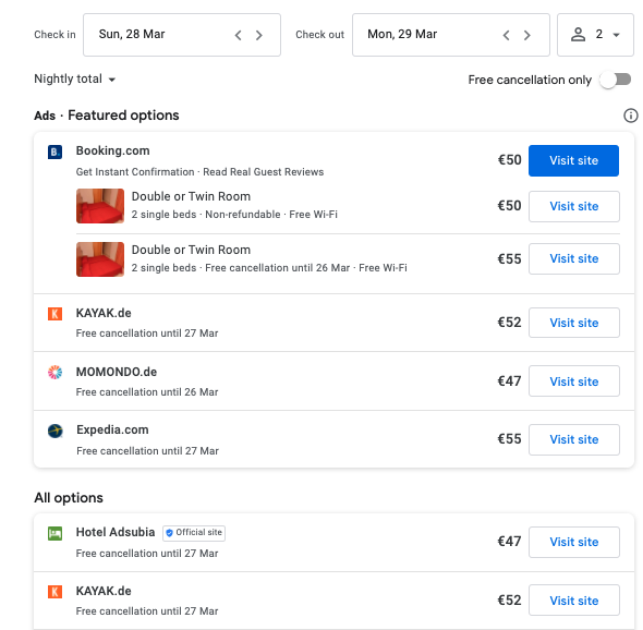 Google hotel ads for free mirai