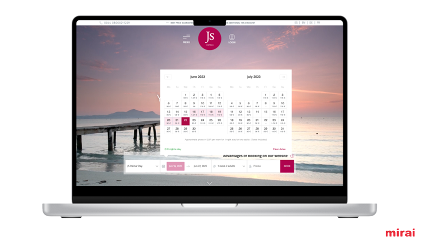 Mirai calendrier prix intégré site hotel