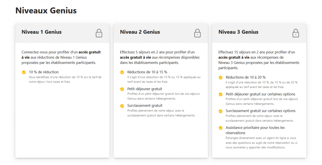 Booking Genius niveaux Mirai