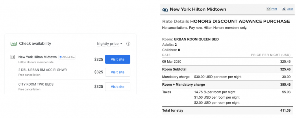 Comparez les prix, les tarifs et les taxes sur Google Hotel Ads selon Mirai