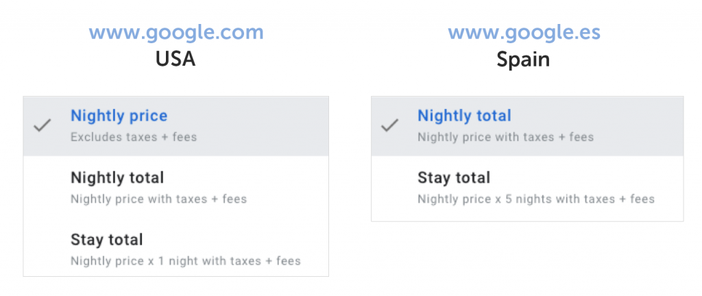 Tarifs nuit ou séjour, taxes et tarifs dans Google Hotel Ads selon Mirai