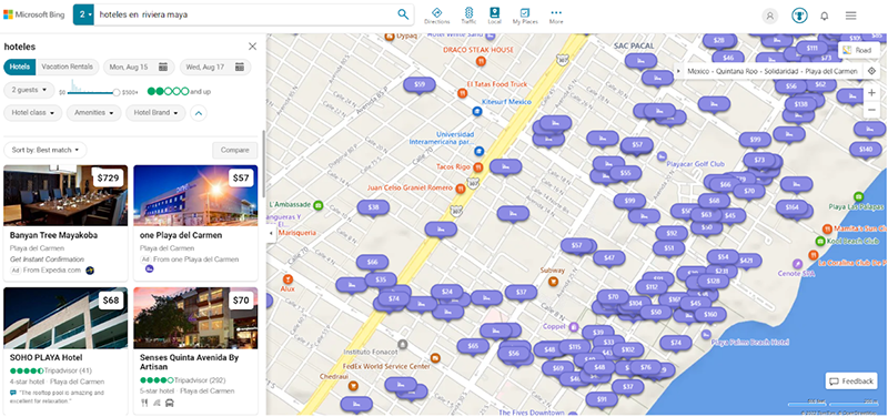 maps bing hotel price ads